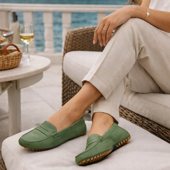 M. Gemi Shoes - M. Gemi Pastoso Slate Green Leather Driving Loafers Made in Italy Size 35/Size 5